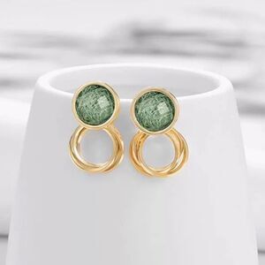 Gold Green Drop Earrings